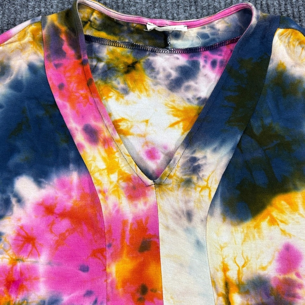 Oddi Tie Dye Poncho Women OS Multi Color Oversized V-Neck Rayon Blend